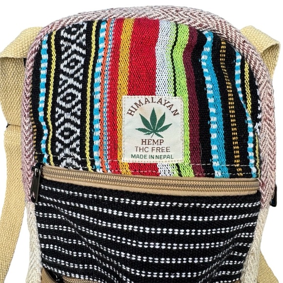 NEW Himalayan Hemp THC Free Multicolor Backpack Nepal Sustainable Boho Rasta Y2K - Picture 3 of 9